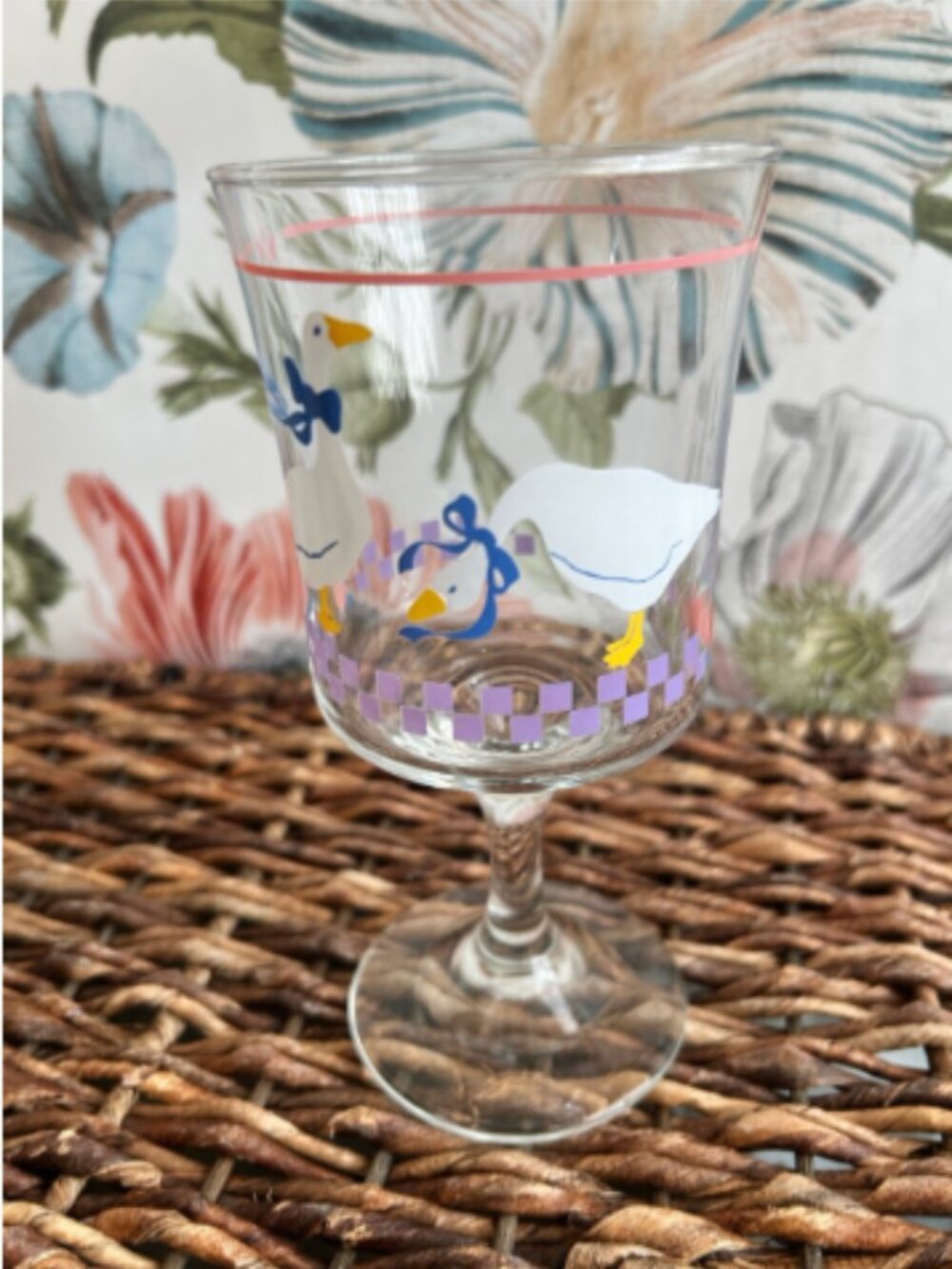 Vintage Goose wine glass Cottagecore farmhouse kitchen decor